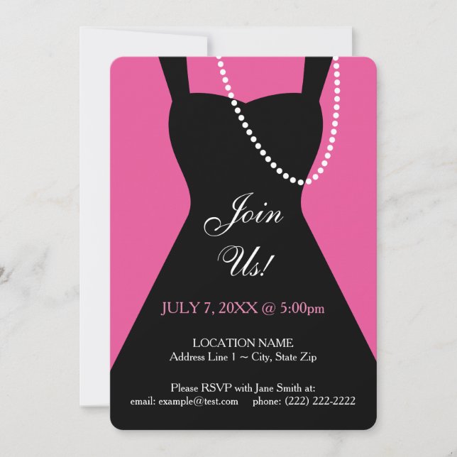 Pink and Black Dress Invitations (Front)