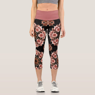 Pink and Black Eastern Design Capri Leggings
