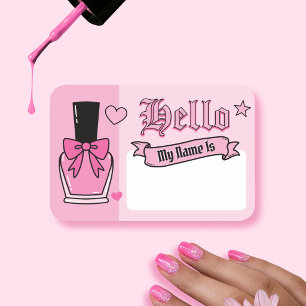 Pink and Black Edgy Gothic Lettering Nail Tech  Name Tag