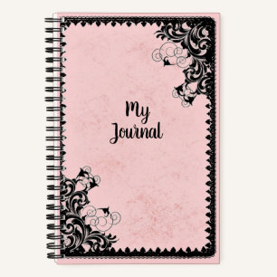 Pink and Black Faux Lace Fancy Vintage Notebook