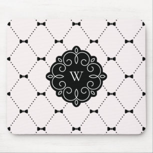 Pink and Black Feminine Bows Pattern Monogram Mouse Pad