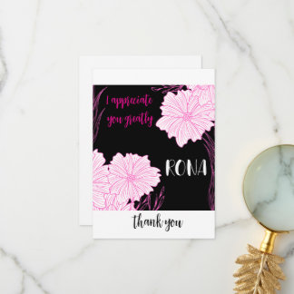 Pink and Black Flat Thank You Card