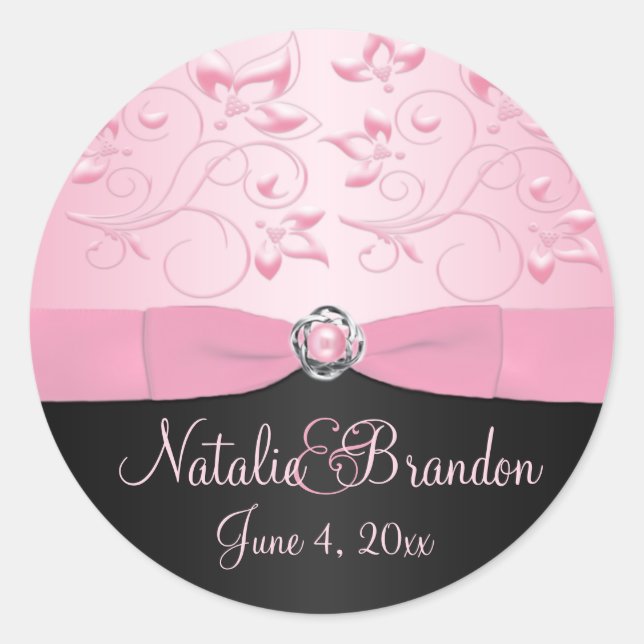 Pink and Black Floral 1.5" Round Sticker (Front)