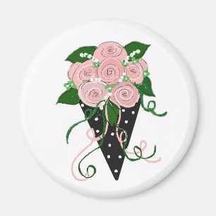 Pink and Black Floral Bouquet Magnet