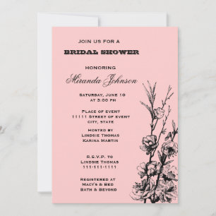Pink and Black Floral Bridal Shower Invitation