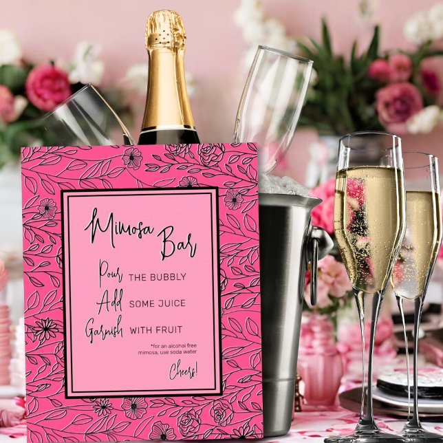 Pink and black floral bridal Shower Mimosa Bar Poster (Creator Uploaded)