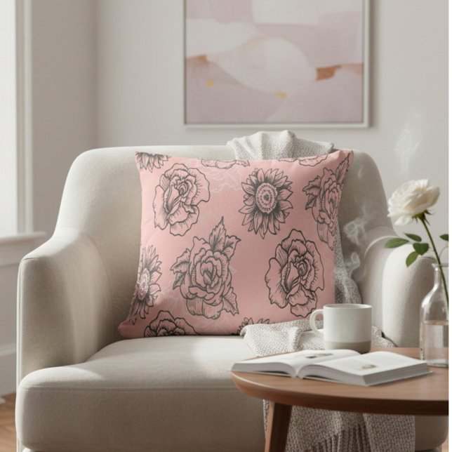 Pink and Black Floral Cushion (Creator Uploaded)