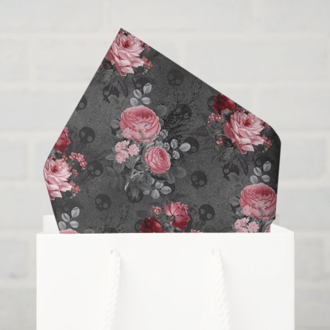Pink and Black Floral Gothic Tissue Paper (Gift Bag)