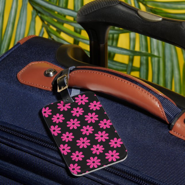 Pink and Black Floral  Luggage Tag (Front Insitu 1)