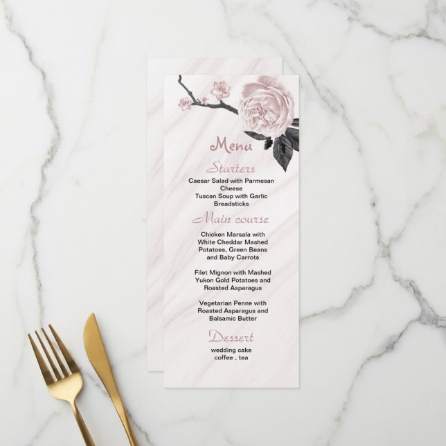 pink and black floral marble wedding  menu (Front/Back In Situ)