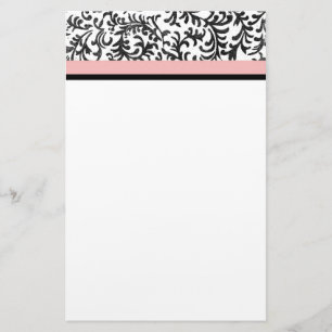 Pink and Black Floral Pattern Stationery