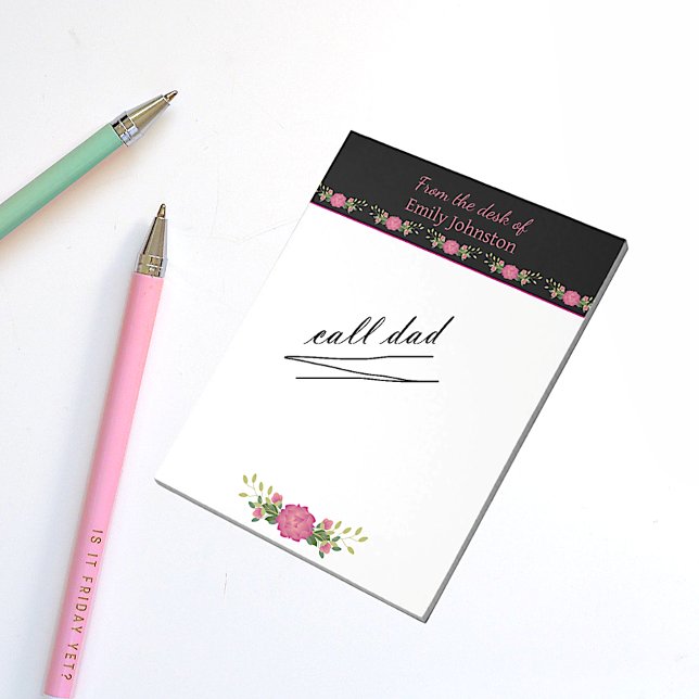Pink and Black Floral Personalised Notepad (Creator Uploaded)