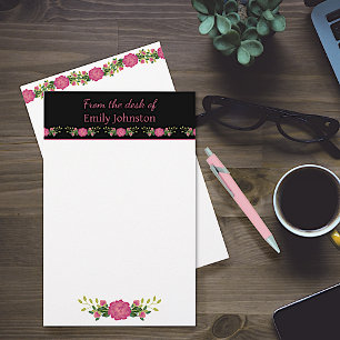Pink and Black Floral Personalised Stationery