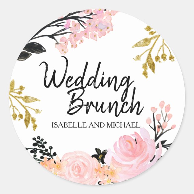Pink and Black Floral Wedding Brunch Envelope Seal (Front)