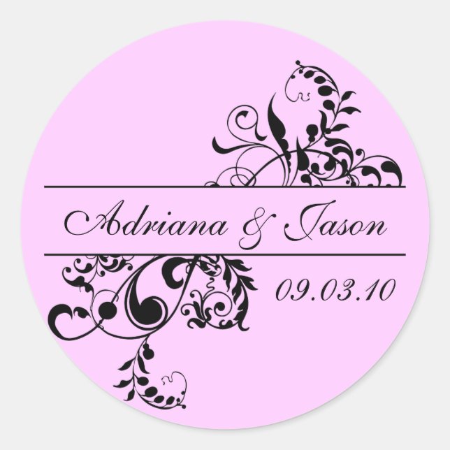 Pink and Black Flourish Monogram Sticker (Front)