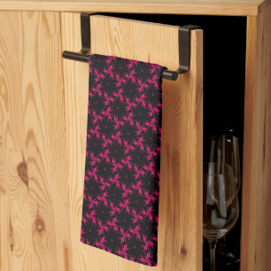 Pink and Black Flower Cluster Tea Towel