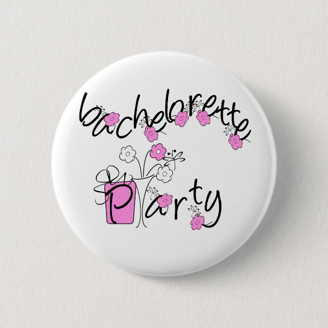Pink and Black Flowers Bachelorette Party 6 Cm Round Badge (Front)