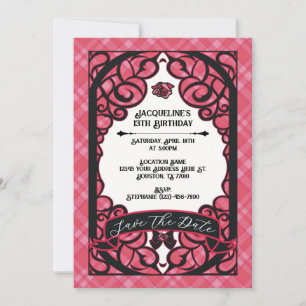 Pink and Black Gated Rose Princess Birthday Invitation