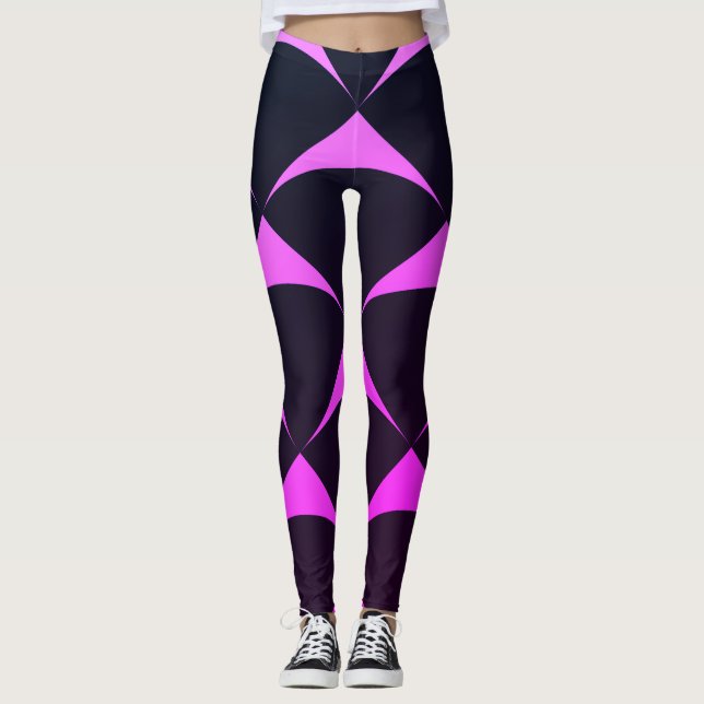 Pink and Black Geometric Miami Pattern Leggings (Front)