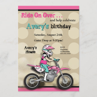Pink and Black Girl Dirt Bike Rider Invitation