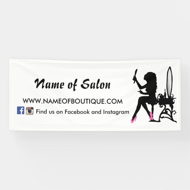 Pink and Black Girly Girl Hair and Beauty Salon Banner (Horizontal)