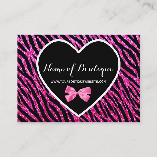 Pink and Black Glam Zebra FAUX Glitz Boutique Business Card (Front)