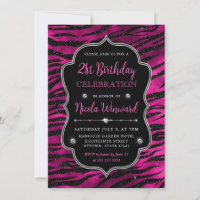 Pink and Black Glitter Tiger Stripes 21st Birthday