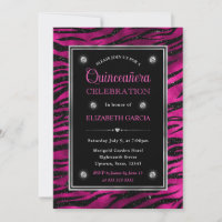 Pink and Black Glitter Tiger Stripes Quinceanera