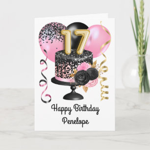 Pink and Black Gold 17th Birthday Card