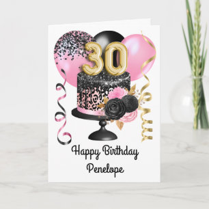 Pink and Black Gold Cake 30th Birthday Card