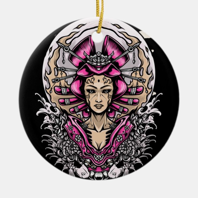 Pink and black Goth   Ceramic Tree Decoration (Front)