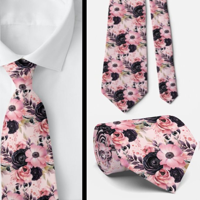 Pink and Black Goth Flowers Floral Tie (Creator Uploaded)