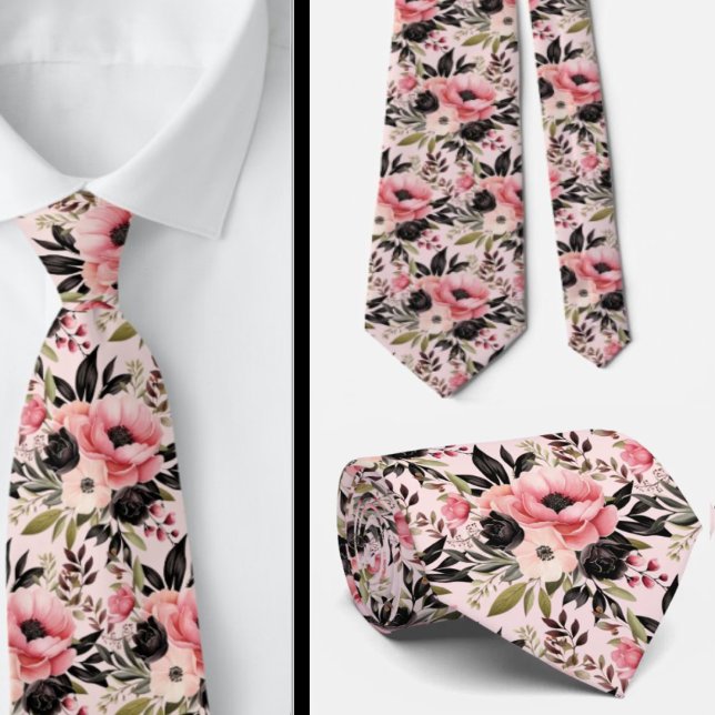 Pink and Black Goth Flowers Floral Tie (Creator Uploaded)