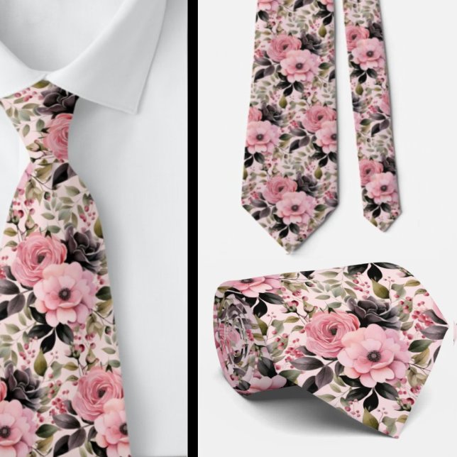 Pink and Black Goth Flowers Floral Tie (Creator Uploaded)