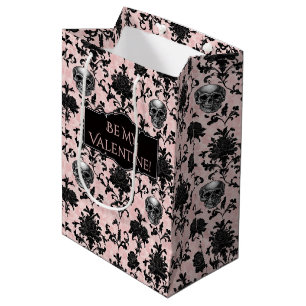 Pink and Black Goth Skulls and Roses Medium Gift Bag