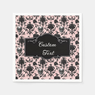 Pink and Black Goth Skulls and Roses Napkin