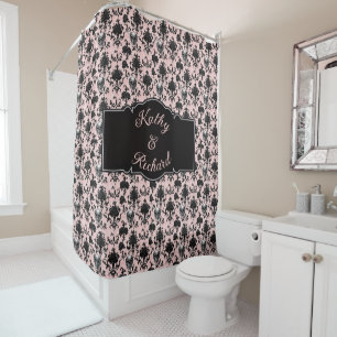 Pink and Black Goth Skulls and Roses Personalised Shower Curtain