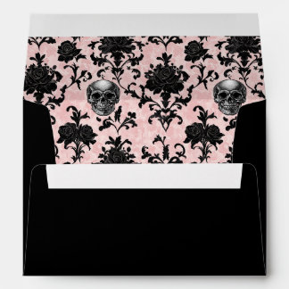 Pink and Black Goth Skulls and Roses Personalize Envelope