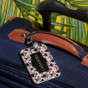 Pink and Black Goth Skulls and Roses Personalized Luggage Tag