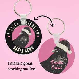 Pink and Black Gothic Crow Stocking Stuffer Key Ring