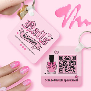 Pink and Black Gothic Lettering Qr Code Nail Tech Key Ring