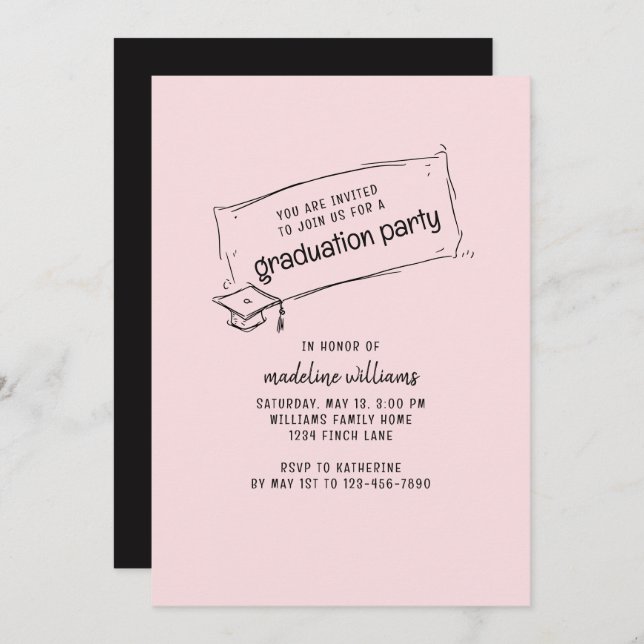 Pink and Black Graduation Party Invitation (Front/Back)