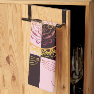 Pink and Black Graphic Art, Mystic Chequerboard Tea Towel