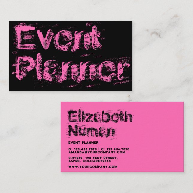 Pink and Black Grunge Typography Business Card (Front/Back)