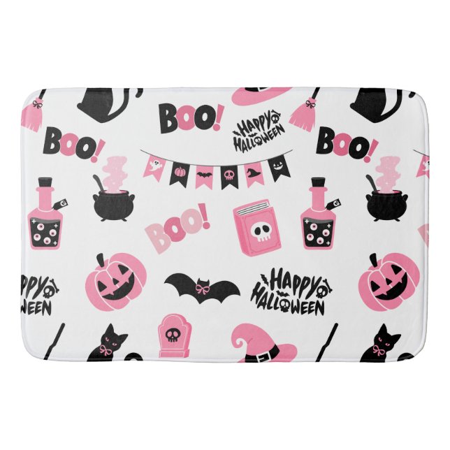 Pink and Black Halloween Bath Mat (Front)