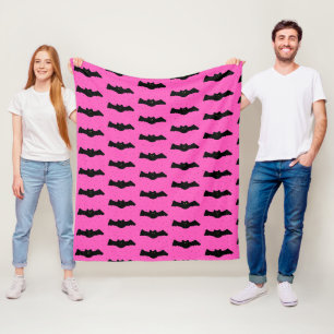 Pink and Black Halloween Bats Fleece Blanket