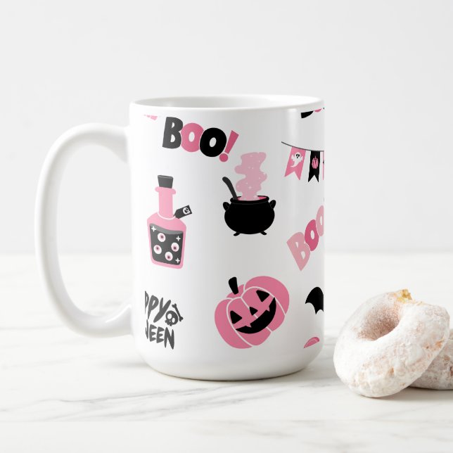 Pink and Black Halloween Coffee Mug (With Donut)