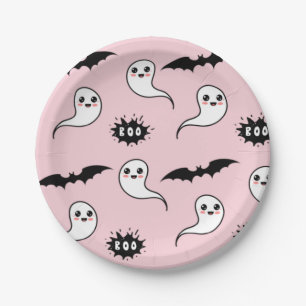 Pink and Black Halloween Paper Plate
