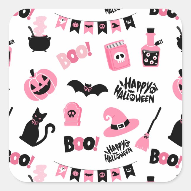 Pink and Black Halloween Square Sticker (Front)