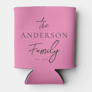 Pink and Black Hand Written Family Name Can Cooler